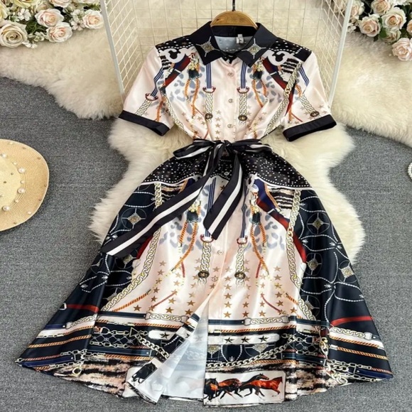 Elegant Printed Shirt Dress - Picture 1 of 10